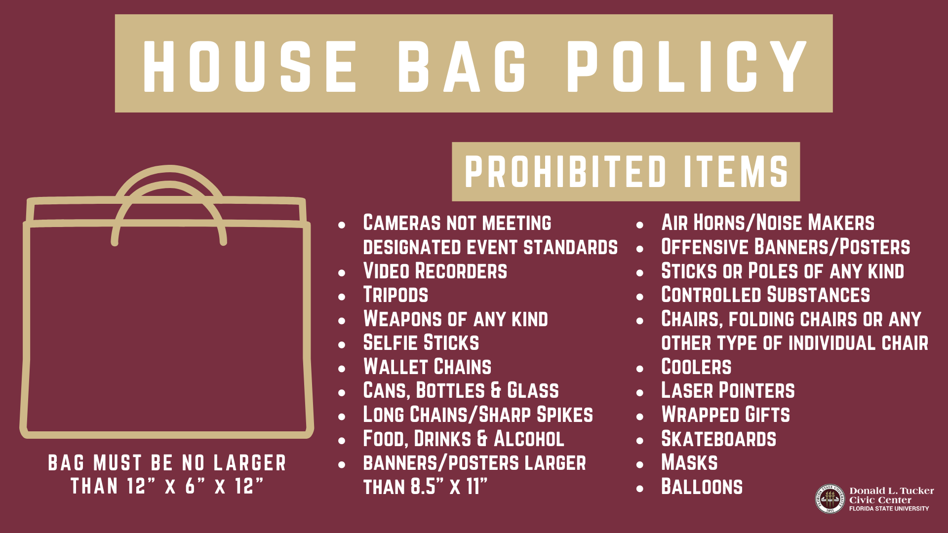 Venue Bag Policy Donald L Tucker Civic Center